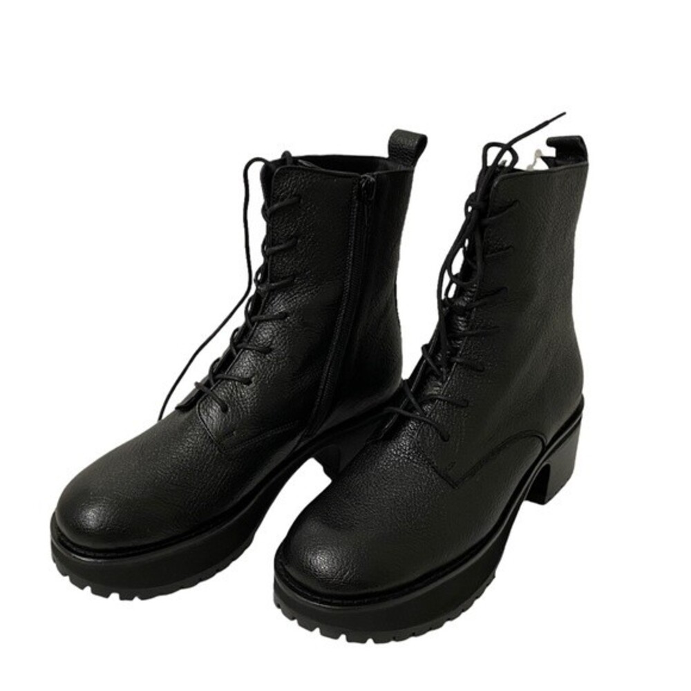 By Far Cobain Platform Combat Boots Black Size 8B Leather Lace Up Side Zip Shoes
